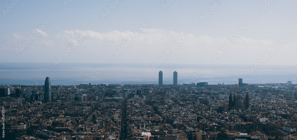 Panorama of a view of above Barcelona city
