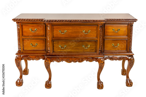 wooden brown chest of drawers on a white background