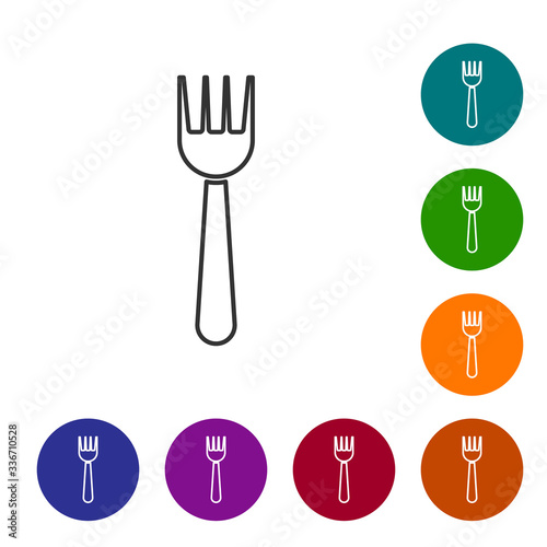 Black line Disposable plastic fork icon isolated on white background. Set icons in color circle buttons. Vector Illustration