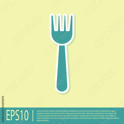 Green Disposable plastic fork icon isolated on yellow background. Vector Illustration