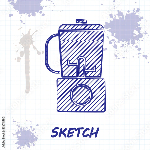 Sketch line Blender icon isolated on white background. Kitchen electric stationary blender with bowl. Cooking smoothies, cocktail or juice. Vector Illustration