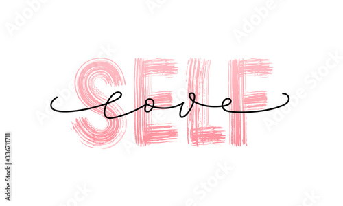 Self-Love requires bravery quote with arrow. Self-care Single word. Modern calligraphy text love yourself. Design print for t shirt, pin label, badges, sticker, card, banner. Vector illustration