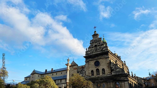 Lviv  Ukraine - December 08  2019  Bernardine Church and Monastery Streets and architecture of the old city of Lviv