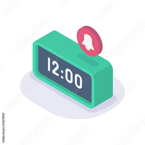 digital timer time clock isometric icon with modern flat style color