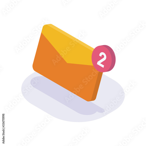 email envelope with notification isometric icon with modern flat style color
