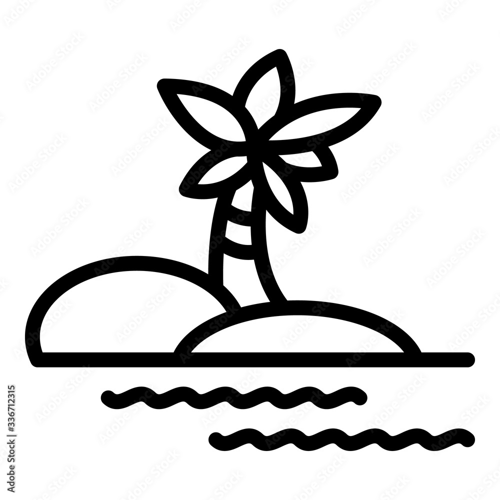 Coconut palm tree island icon. Outline coconut palm tree island vector icon for web design isolated on white background