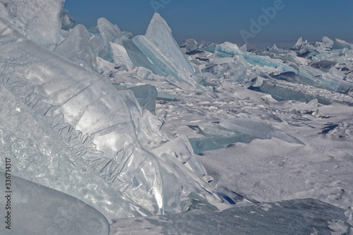 Broken blocks of ice on the lake, Khovsgol sum, Mongolia photo