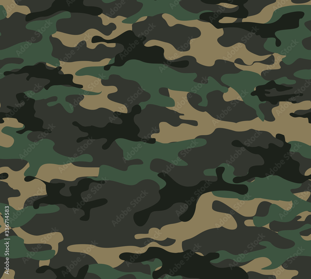 Gordijnen Camouflage naadloos patroon op stof op paper.Military camo.Hunting  background.Vector - Nikkel-Art.nl