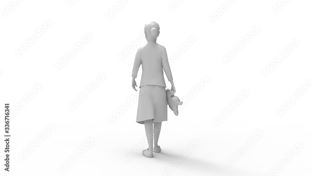 3D rendering of a child girl small holding a teddy bear isolated 3D rendering of a child girl small holding a teddy bear isolated