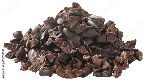 Cacao nibs broken beans pile, paths