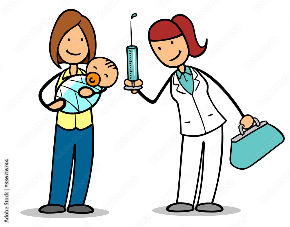 Kinderarzt mit Spritze bei Impfung für Baby Kinderarzt mit Spritze bei Impfung für Baby