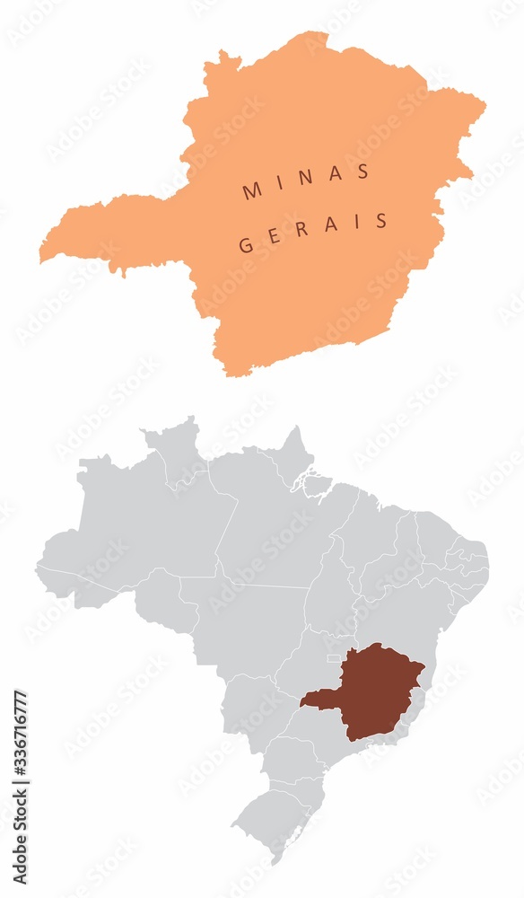 The Minas Gerais State map and its location in Brazil