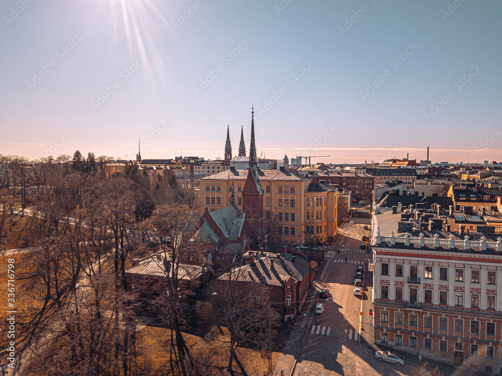 Picturesque sea landscape. Clear sunny day, aerial photography. helsinki. John's Church