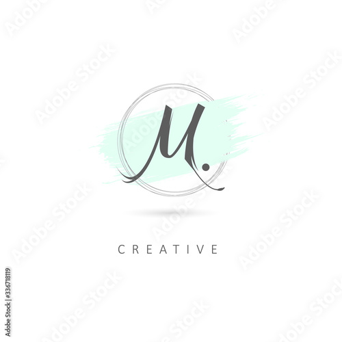 Simple Elegant Initial Letter M Logo Sign Symbol Icon with Brush Stroke Element. Design Vector Illustration Template.