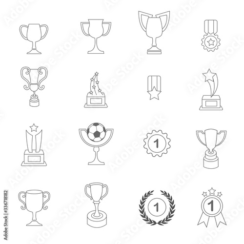 trophy winner reward design icons set illustration