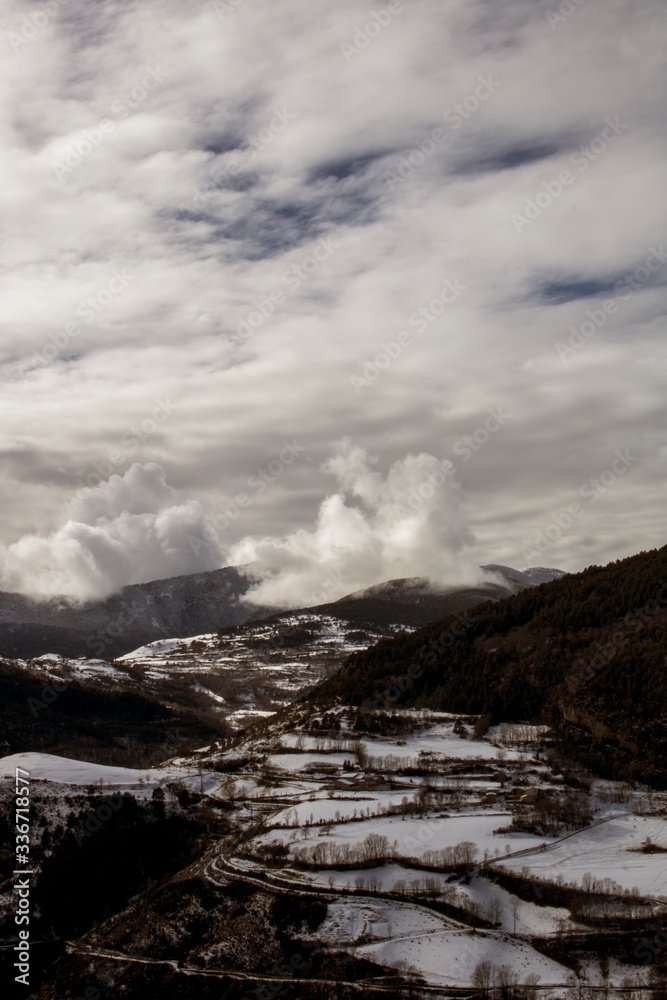 Snowy mountains in the Pyrenees in Ribes de Freser