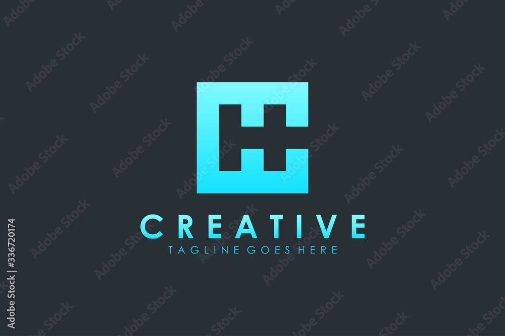 Abstract Square Initial Letter C and H Logo Negative Space. Flat Vector ...