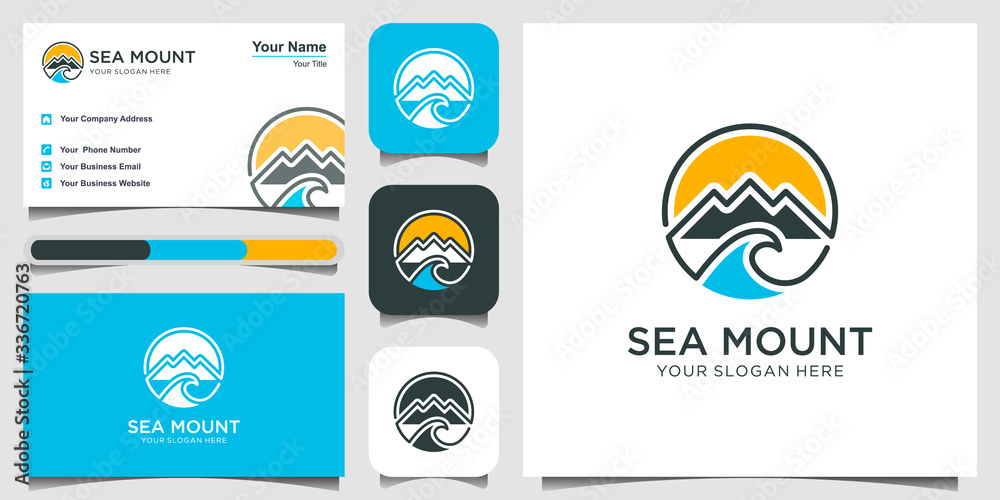 symbol simple Mountain Logo with sea water logo design. line art style Vector Illustration. logo design, icon and business card