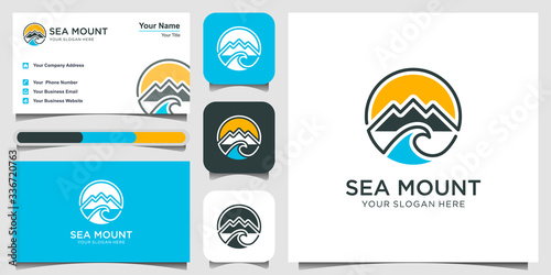 symbol simple Mountain Logo with sea water logo design. line art style Vector Illustration. logo design, icon and business card