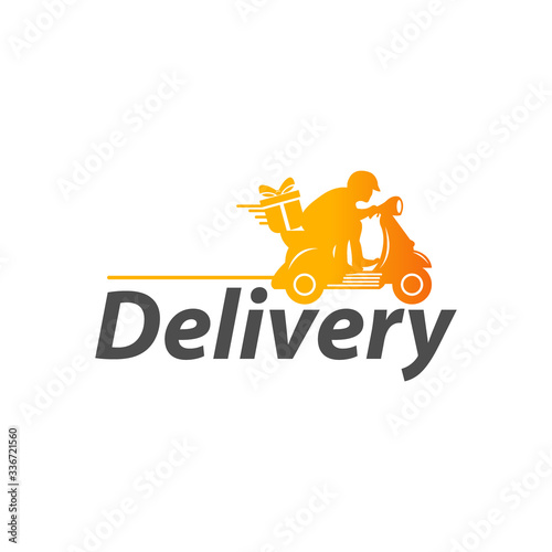 Motorbike & Delivery Man Logo. Icon & Symbol Vector Template.