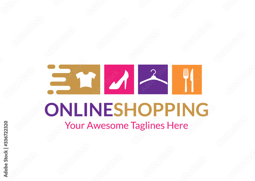 Online shopping or E-commerce logo vector design illustration, eCommerce online store logo. Online shopping or E-commerce logo vector design illustration, eCommerce online store logo.