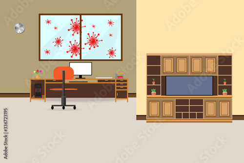 Work from home prevent outbreak Coronavirus. Concept COVID-19 virus. vector illustration with copy space add text