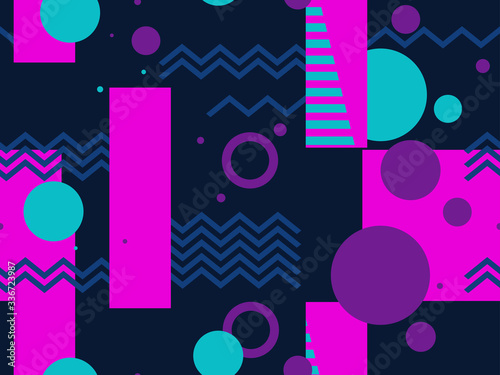 Memphis seamless pattern with geometric shapes in the style of the 80s. Eighties print colorful background for promotional products  wrapping paper and printing. Vector illustration