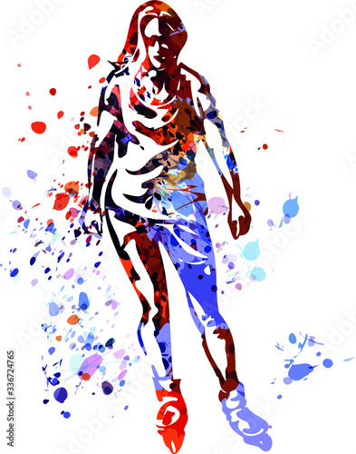 Color vector illustration of woman on inline skates