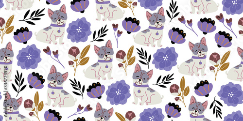 Canvas Print Vector seamless pattern with cute bulldog dogs