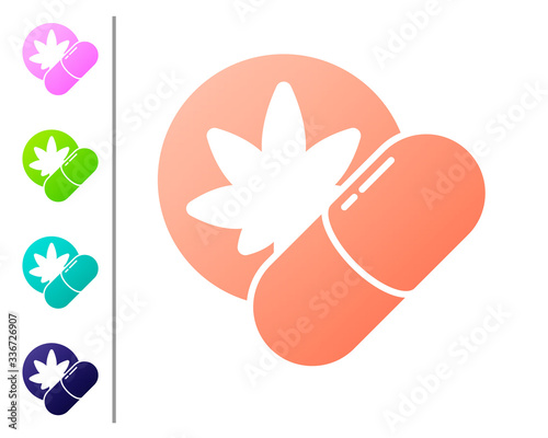 Coral Herbal ecstasy tablets icon isolated on white background. Set color icons. Vector Illustration