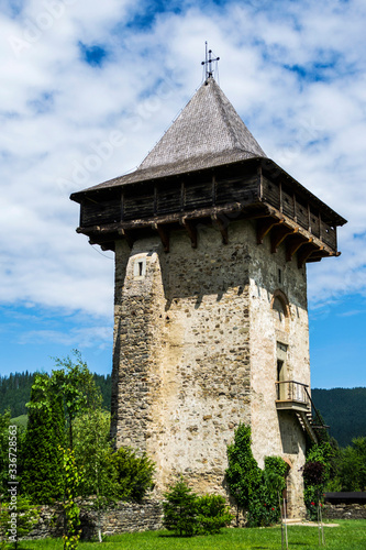 Tower of the Humor monastery. The orthodox monastery Humor. Suceava county, Romania.