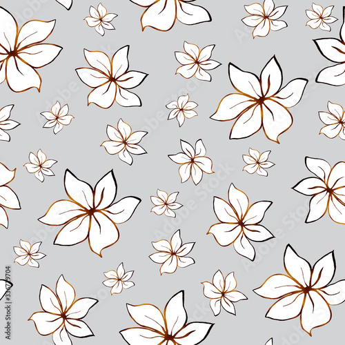 Floral seamless pattern with white wildflowers on a grey background.