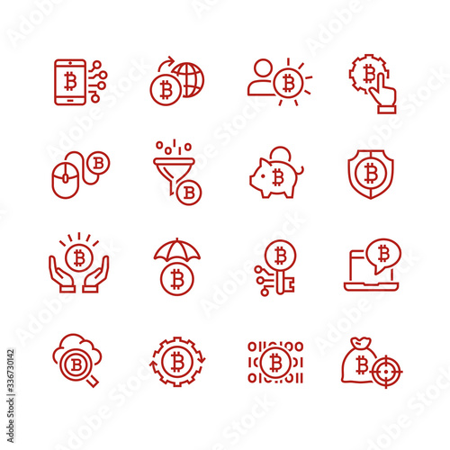 Bitcoin and currency vector icon set

