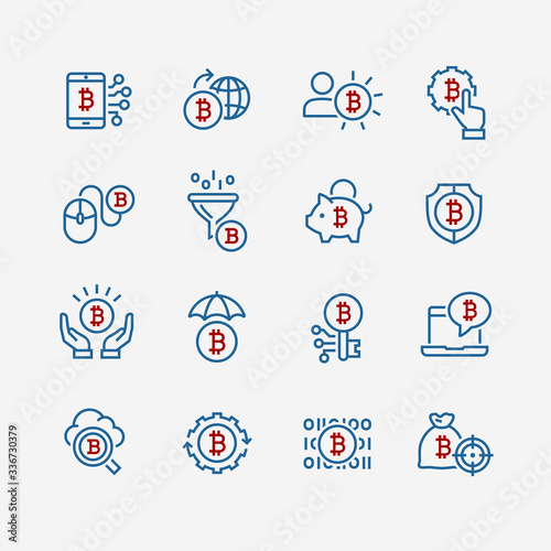 Bitcoin and currency vector icon set
