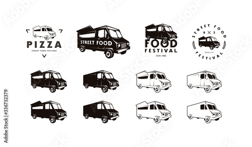 Food truck delivery silhouettes