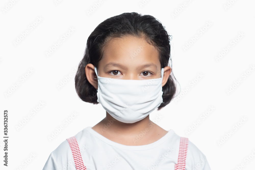 Children wear germ prevention masks, prevent dust and air poisoning on isolate. Children wear germ prevention masks, prevent dust and air poisoning on isolate.
