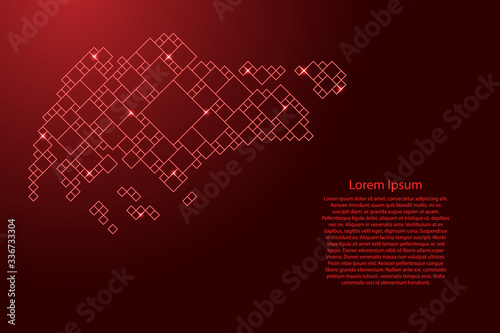 Singapore map from red pattern from a grid of squares of different sizes . Vector illustration.