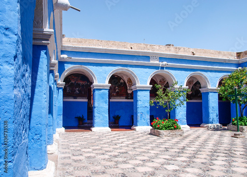 Pation with blue painted walls at the Monastery of Santa Catalina at Arequipa, Peru © AventuraSur