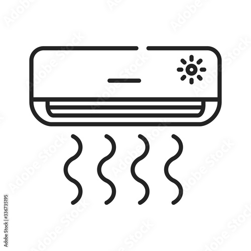 Air conditioner black line icon. System or a machine that treats air in a defined. Warm or cold air. Pictogram for web page, mobile app, promo.