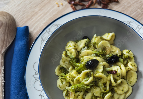 orecchiette with broccoli and olives photo