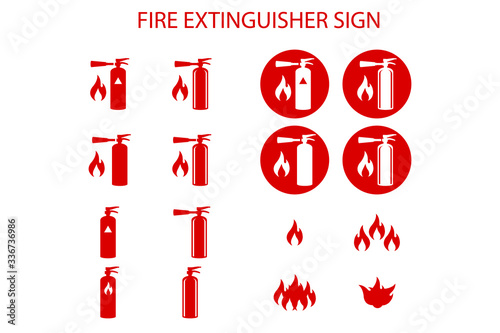 Fire extinguisher sign, fire hydrant symbol.