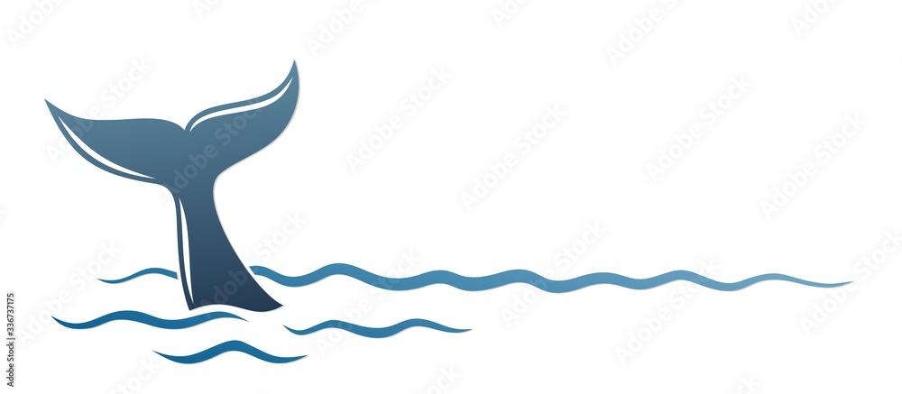Whale symbol in the blue sea.  - obrazy, fototapety, plakaty 