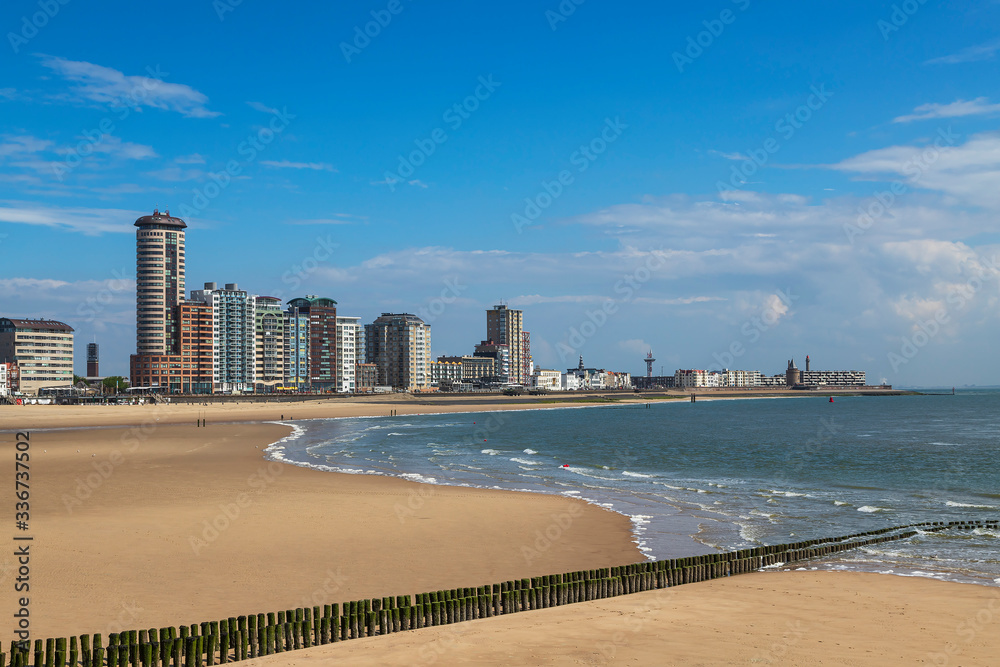 View of sandy beach and sea in Vlissingen city