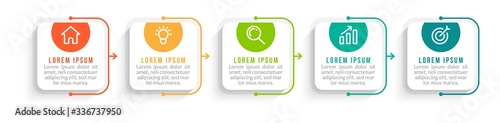 Minimal Business Infographics template. Timeline with 5 steps, options and marketing icons .Vector linear infographic with five circle conected elements. Can be use for presentation.