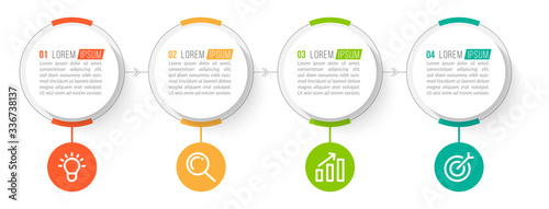 Minimal Business Infographics template. Timeline with 4 steps, options and marketing icons .Vector linear infographic with four circle conected elements. Can be use for presentation.