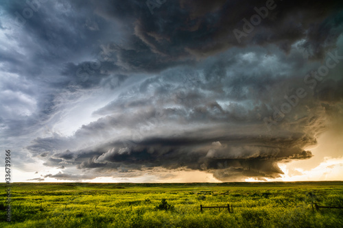 Supercell thunderstorm with dramatic storm clouds