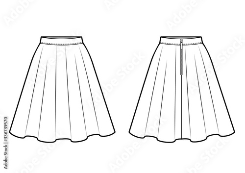 Female skirt vector template isolated on a white background. Front and back view.