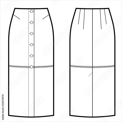 skirt pencil with buttons sketch. Buttons on front.