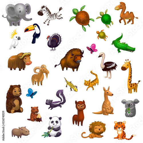 big set of animals isolated on white, pencil style