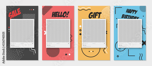 Trendy editable templates for stories, sale, gift, vector illustration. Design backgrounds for social media. Hand drawn abstract card.